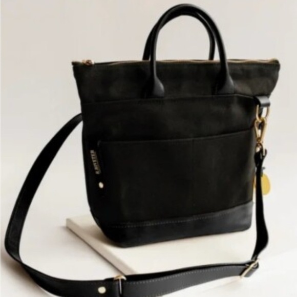 Black Canvas Leather Satchel with Adjustable Strap and Top Handle - Picture 1 of 9